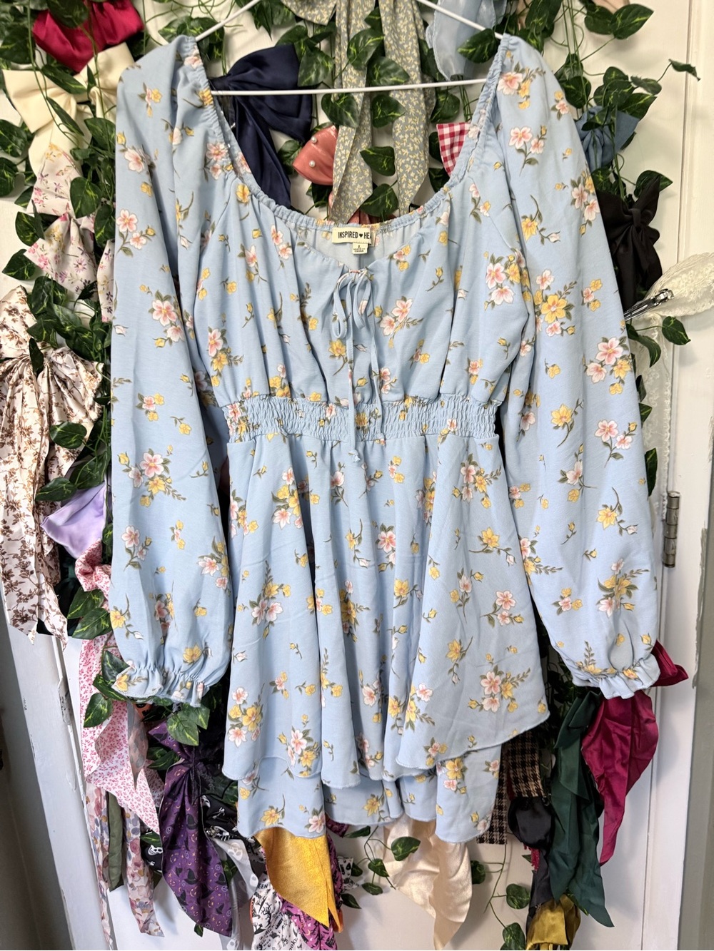 Inspire Light Blue romper with Yellow & Pink Floral Print